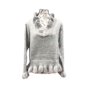 Chicwish Women's V-Neck Sweater with Ruffle Trim. Gray. Small